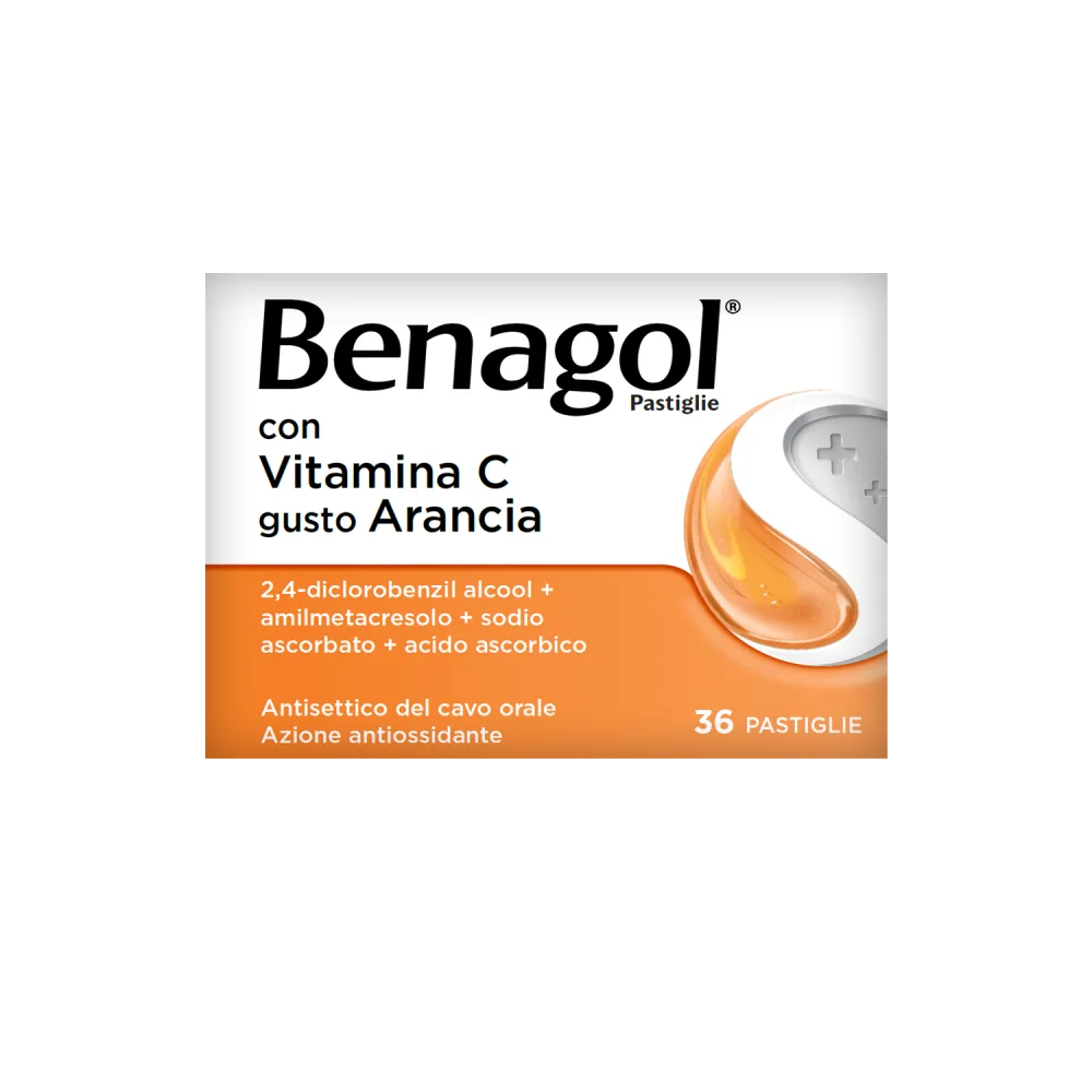 Benagol Vitamina C e Arancia Trattamento per il mal di gola 36 pastiglie